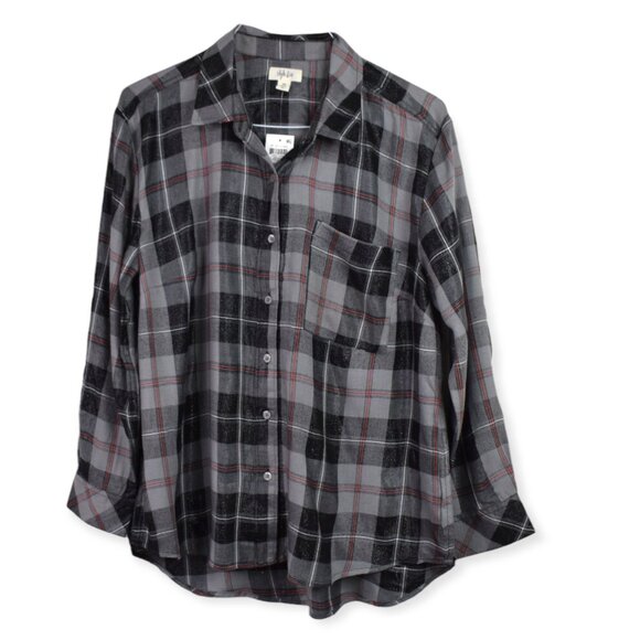 Style & Co Shirt Petite XL Womens Plaid Boyfriend Button Down Viscose Blend Tren - Picture 1 of 10